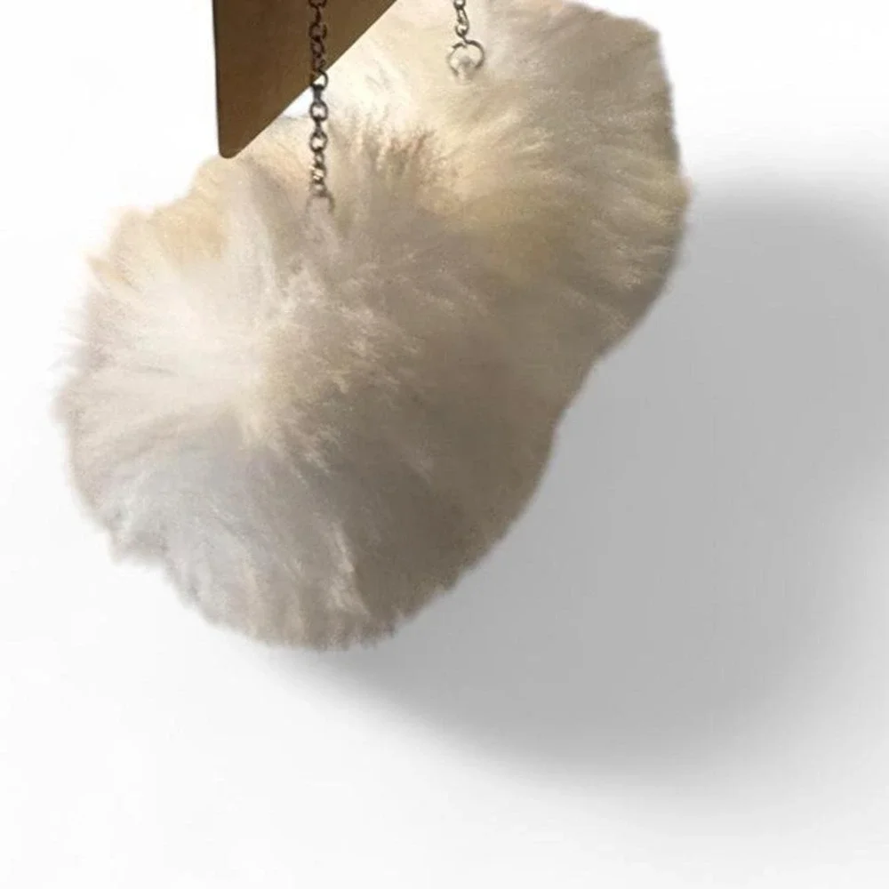 White Faux Fur Pom‎ Pom Dangle Earrings